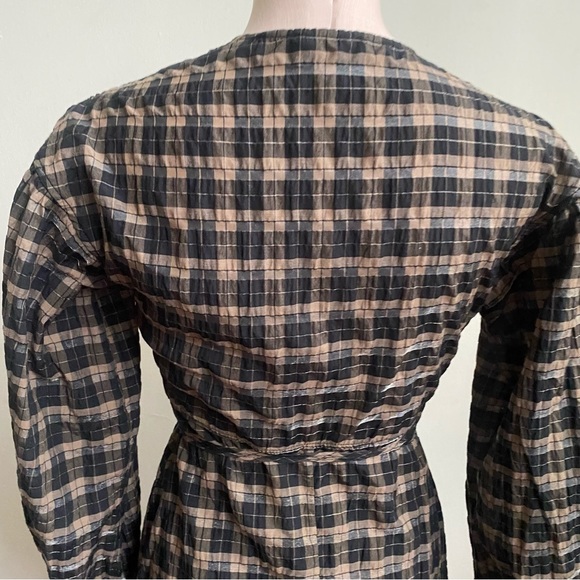 Ganni Brown Seersucker Wrap Dress - Picture 10 of 14